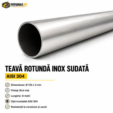 Teava rotunda inox sudata AISI 304, 133 x 3 mm, 6 metri